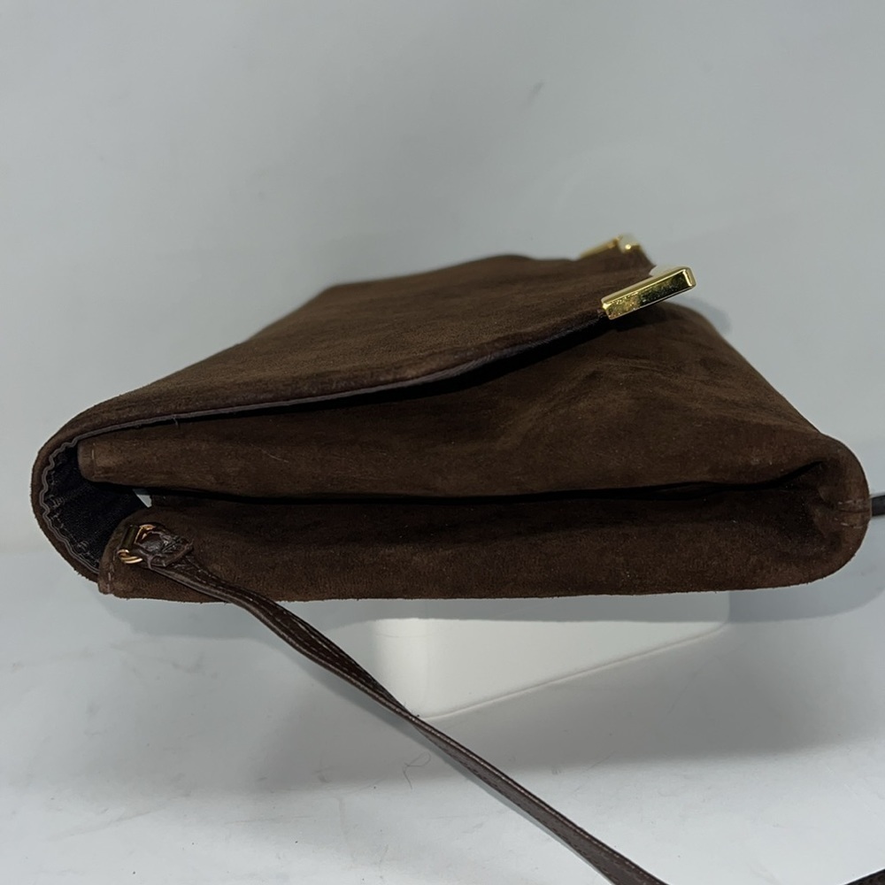 Block Brown Suede Envelope Snap Closure Shoulder Clutch Bag - Picture 4 of 12